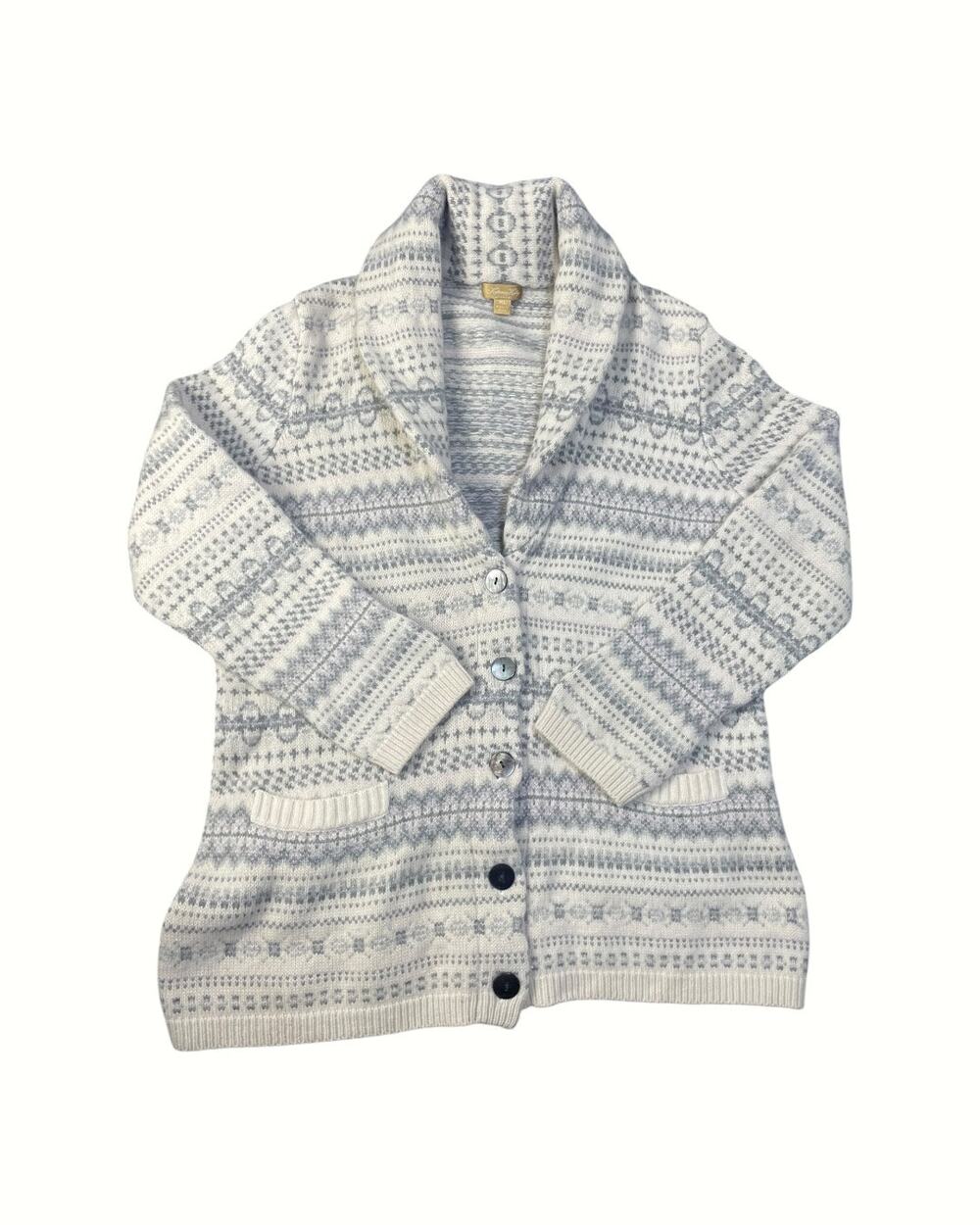 Katherine Kelly Women’s Cashmere XL Grey/White Fair Isle Cardigan Sweater